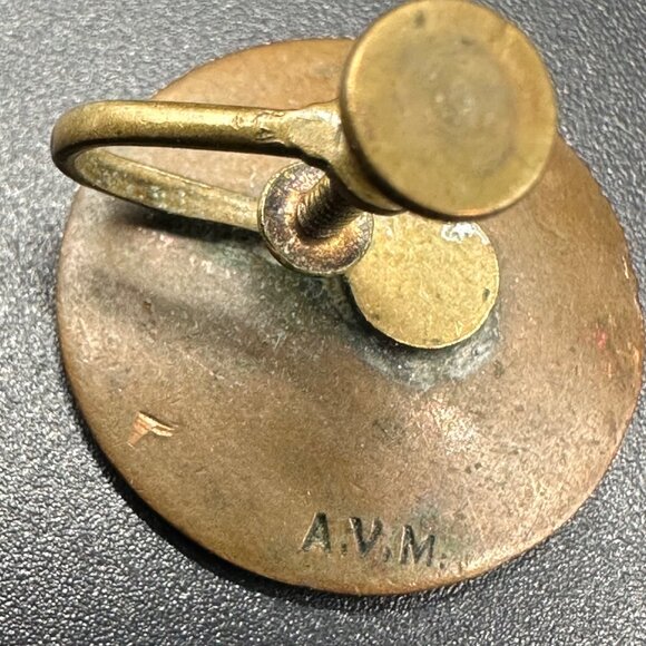 Vintage Screw Back Earrings Blue White Enamel On Copper Round AVM Celestial - Picture 6 of 9